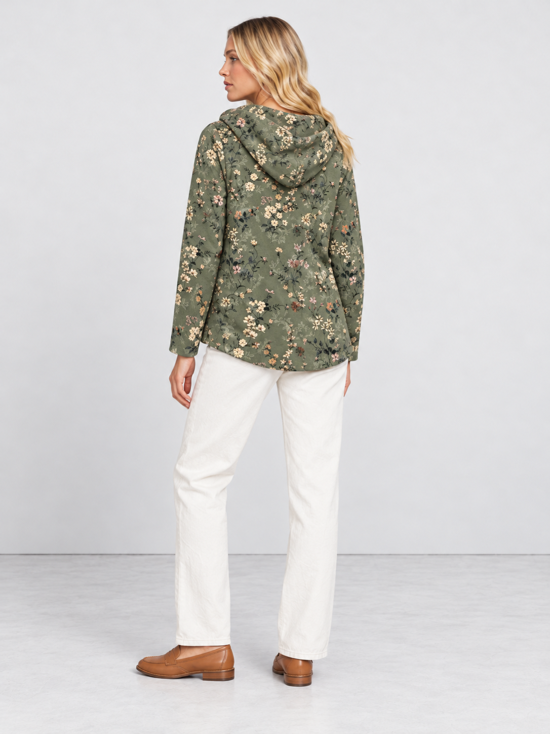 Women's Cosy Artistic Knit Long Cardigan - dark green back