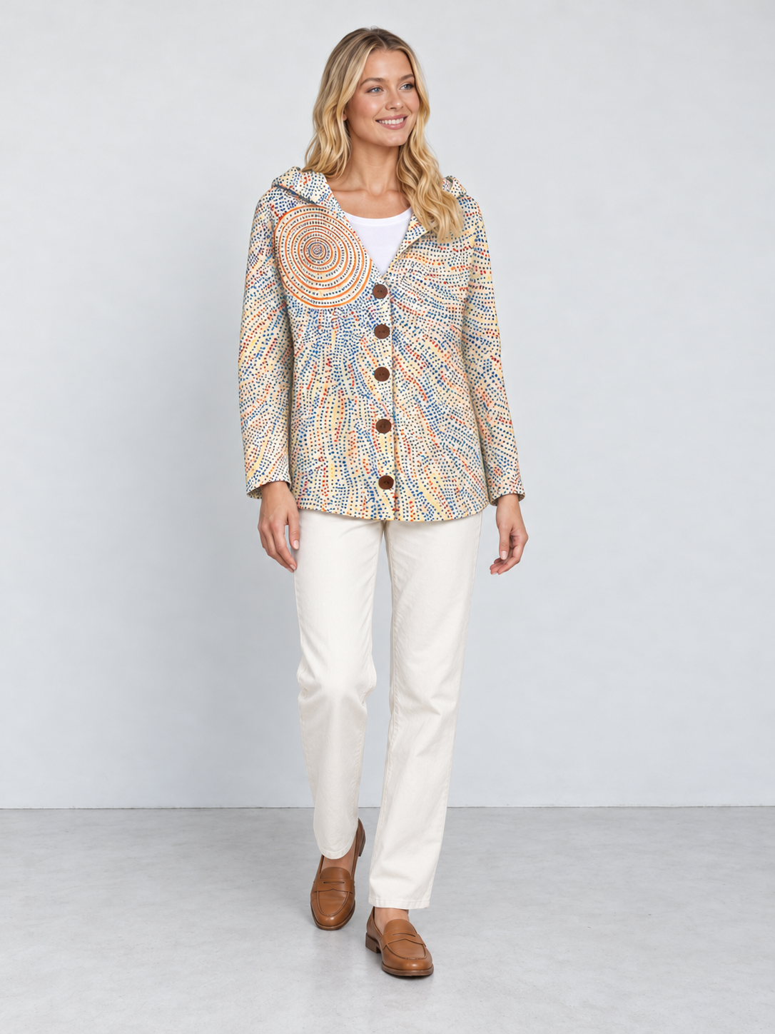 Women's Cosy Artistic Knit Long Cardigan - light yellow model