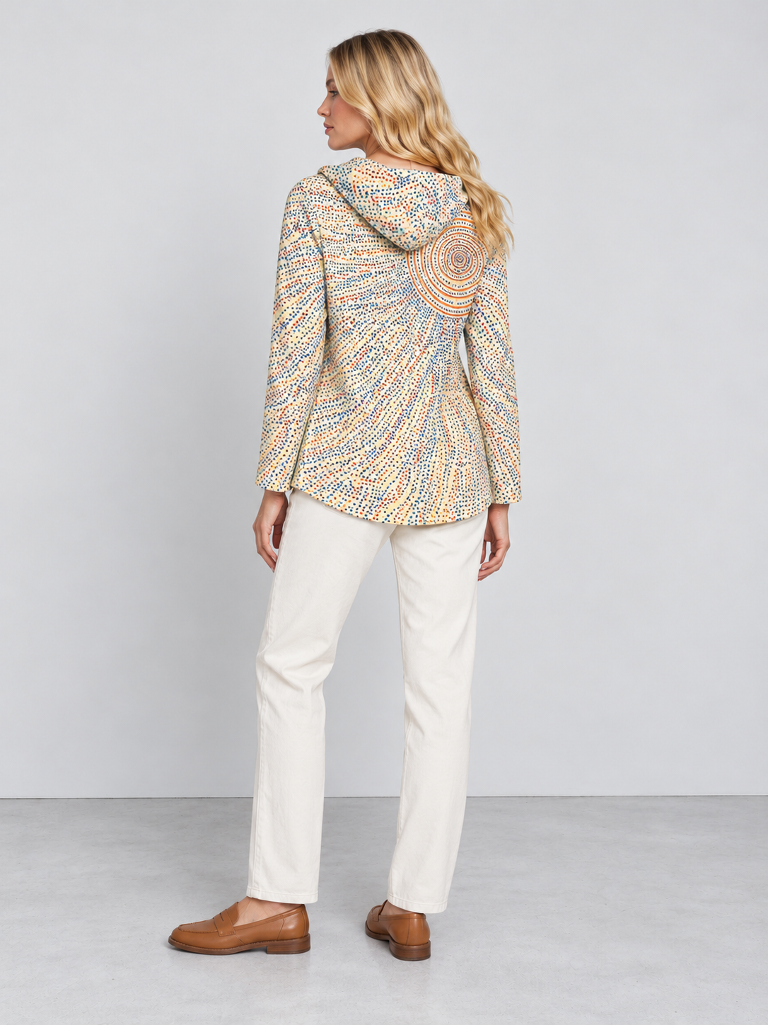Women's Cosy Artistic Knit Long Cardigan - light yellow back