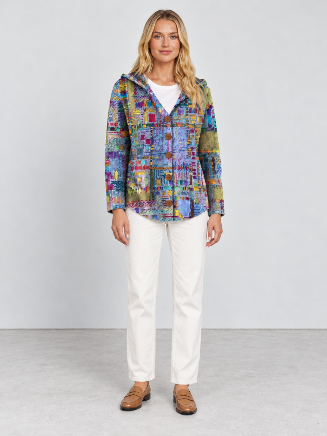 Women's Cosy Artistic Knit Long Cardigan - purple model