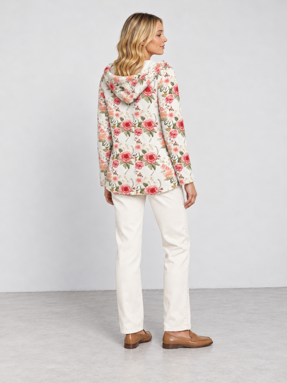 Women's Cosy Artistic Knit Long Cardigan - soft pink back