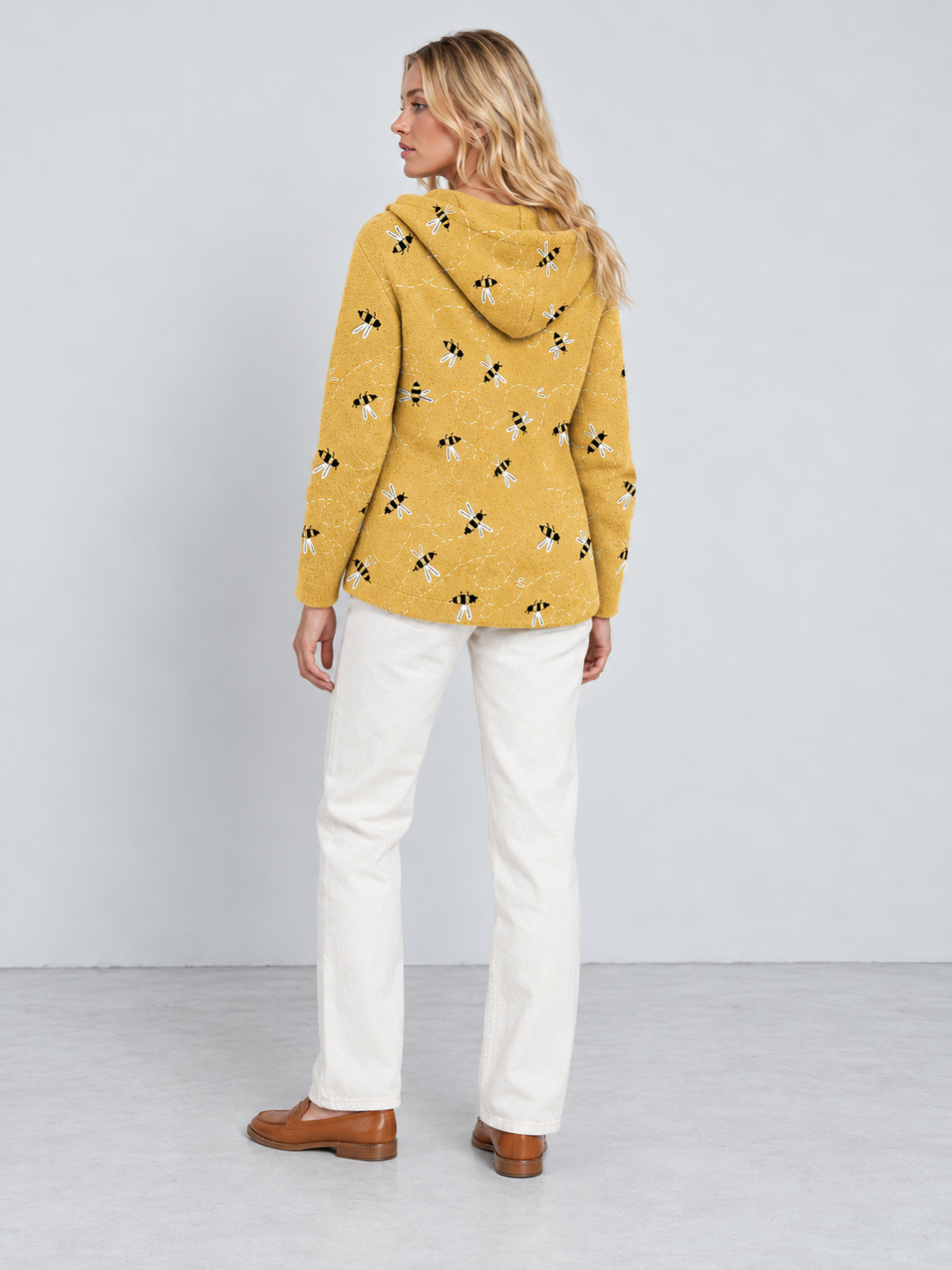 Women's Cosy Artistic Knit Long Cardigan - yellow back