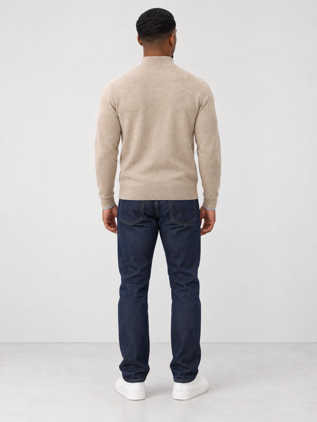 Men's Premium Knit Half Zip Jumper - beige back