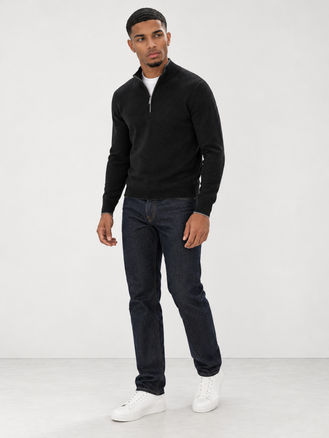 Men's Premium Knit Half Zip Jumper - black model