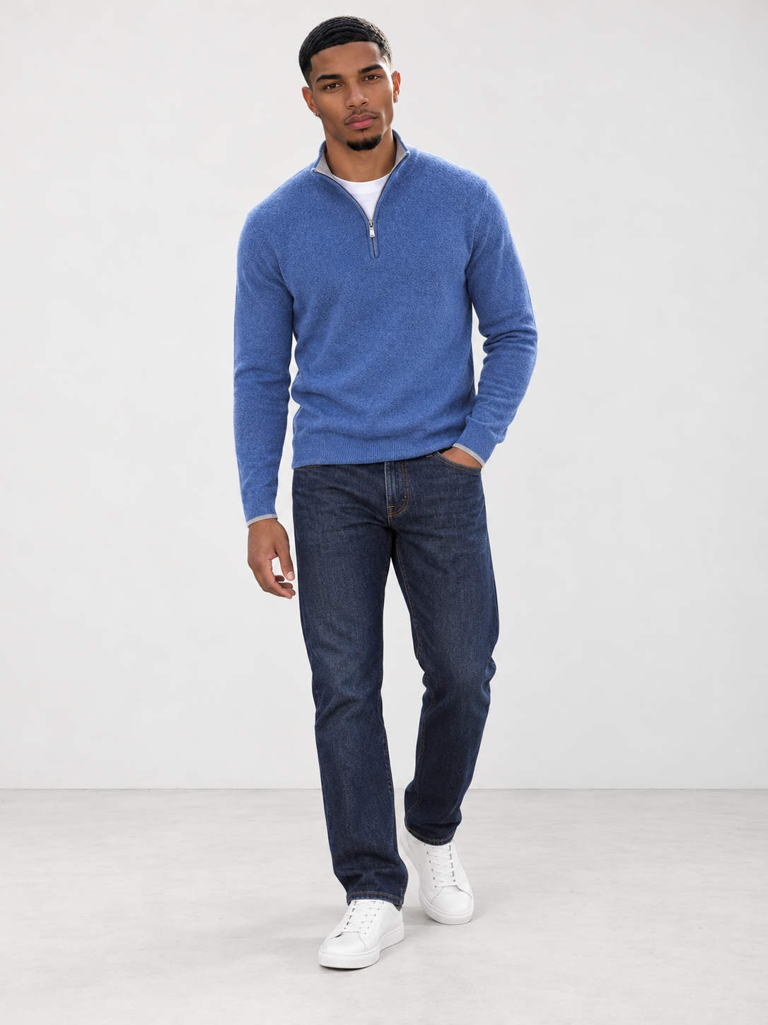 Men's Premium Knit Half Zip Jumper - blue model