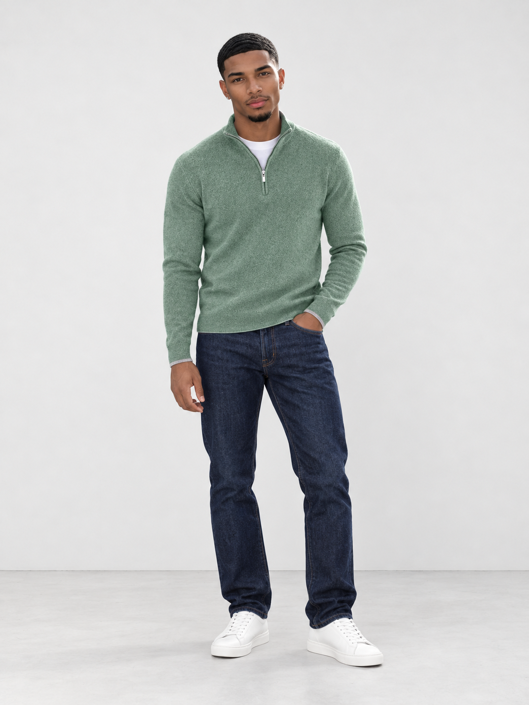 Men's Premium Knit Half Zip Jumper - green model