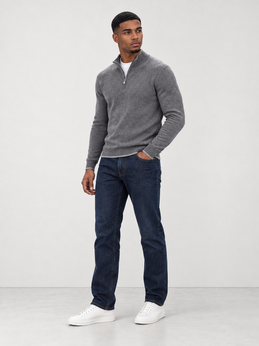 Men's Premium Knit Half Zip Jumper - grey model