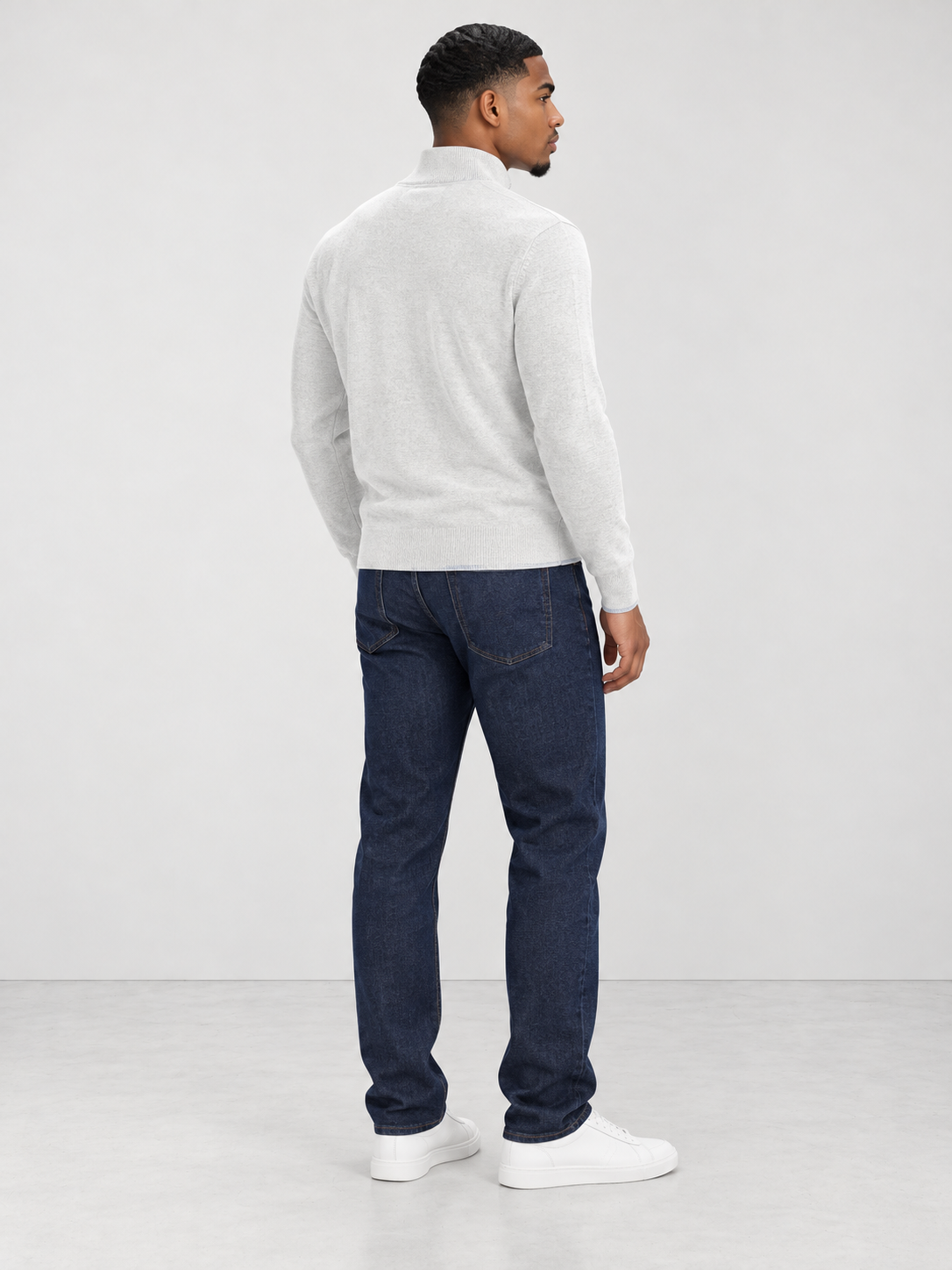 Men's Premium Knit Half Zip Jumper - white back