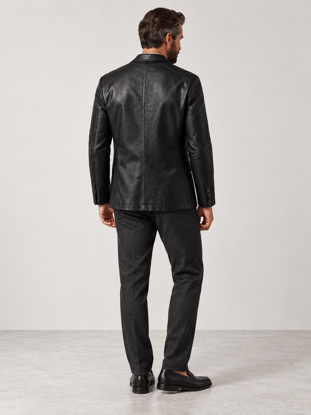 Men's Tailored Fit Faux Leather Jacket - black back