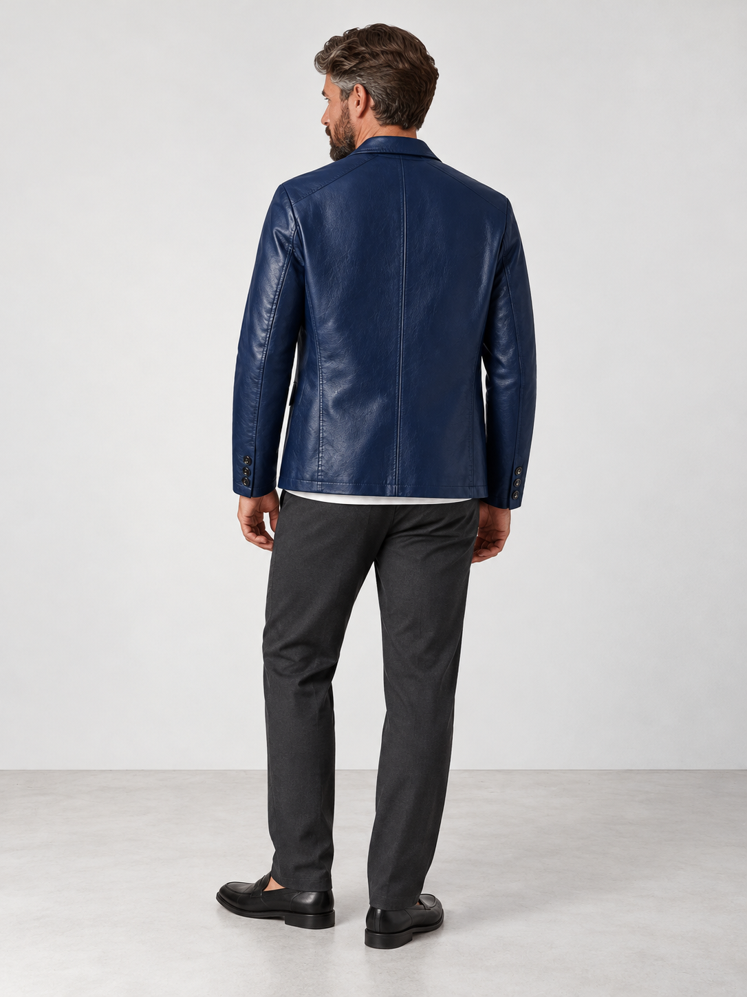 Men's Tailored Fit Faux Leather Jacket - blue back