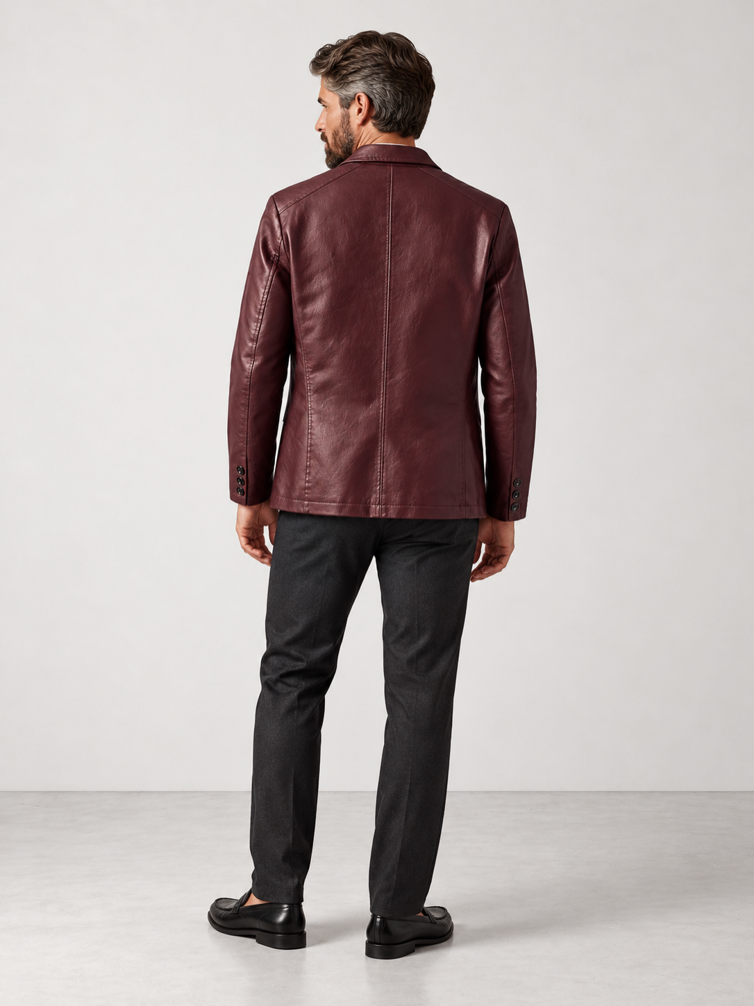 Men's Tailored Fit Faux Leather Jacket - burgundy back