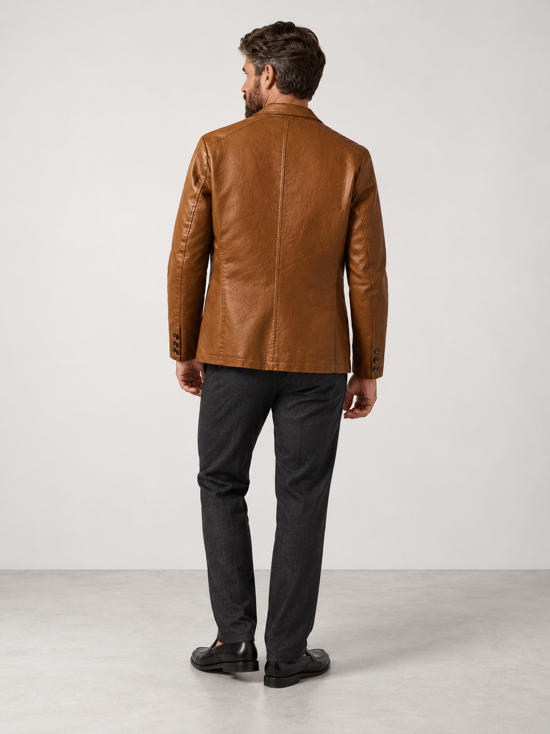 Men's Tailored Fit Faux Leather Jacket - cognac back