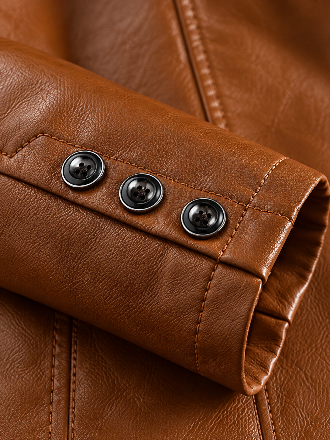 Men's Tailored Fit Faux Leather Jacket - cognac detail
