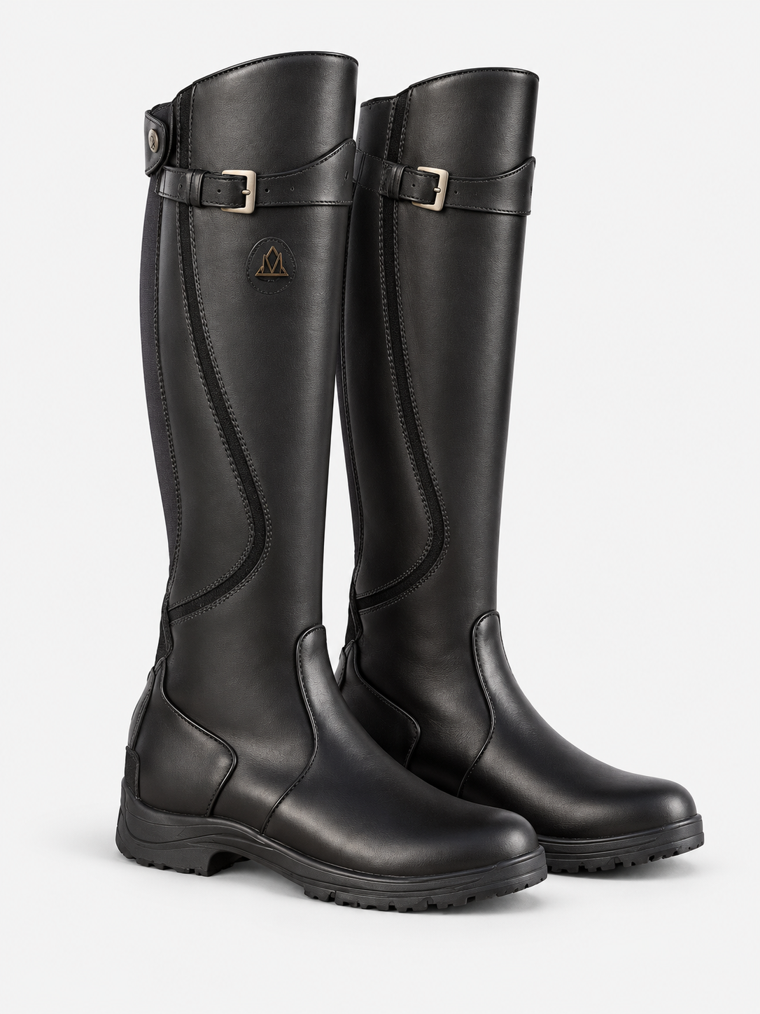 Women's Buckle Strap Knee High Boots - black product