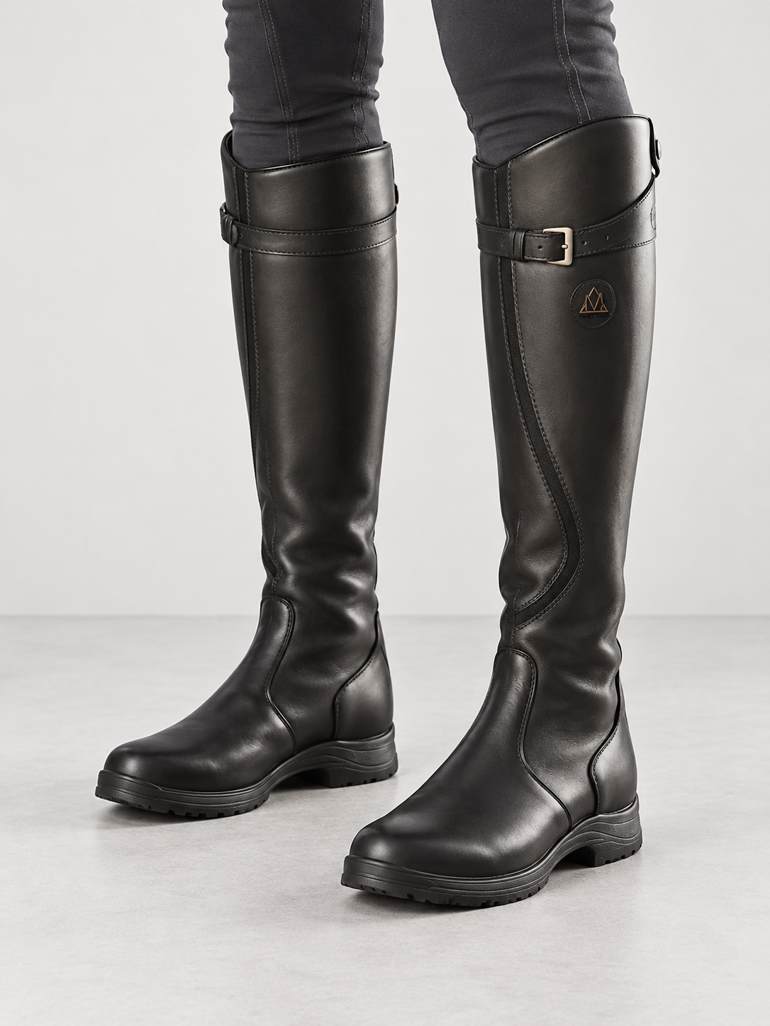 Women's Buckle Strap Knee High Boots - black model
