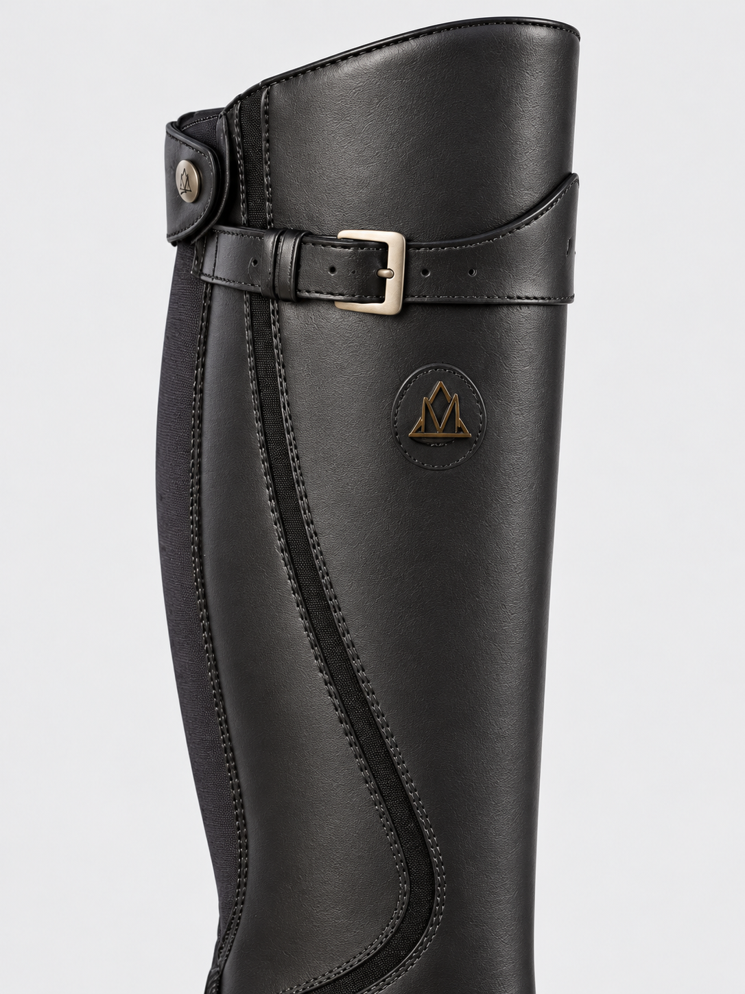 Women's Buckle Strap Knee High Boots - black detail