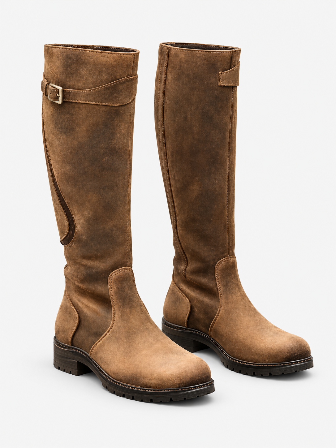 Women's Buckle Strap Knee High Boots - brown product