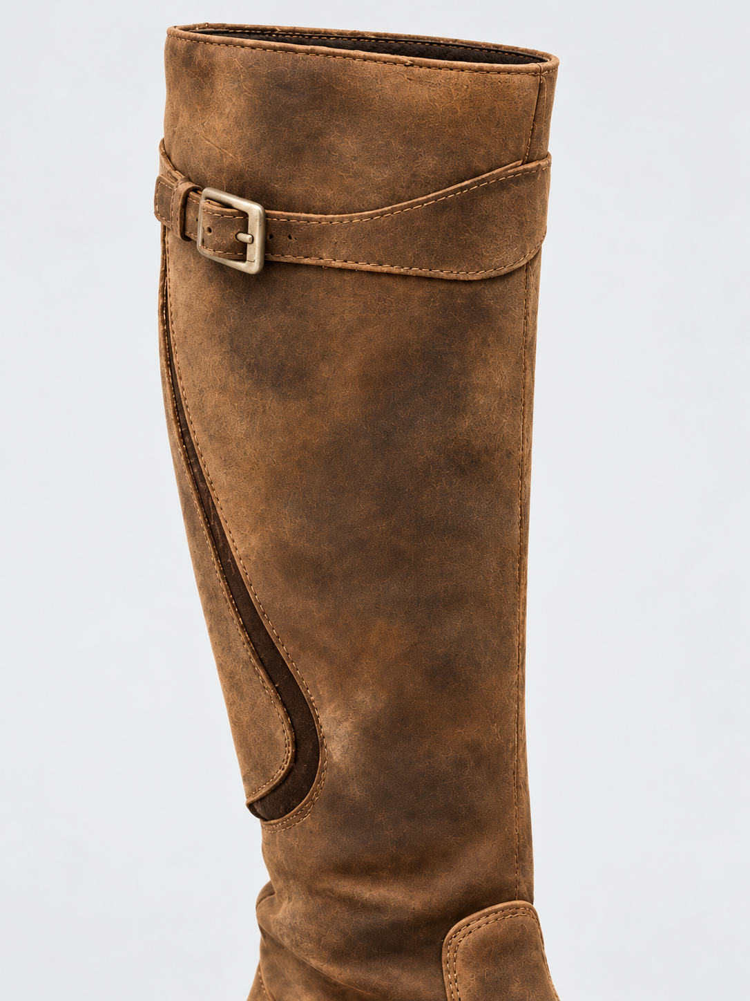 Women's Buckle Strap Knee High Boots - brown detail