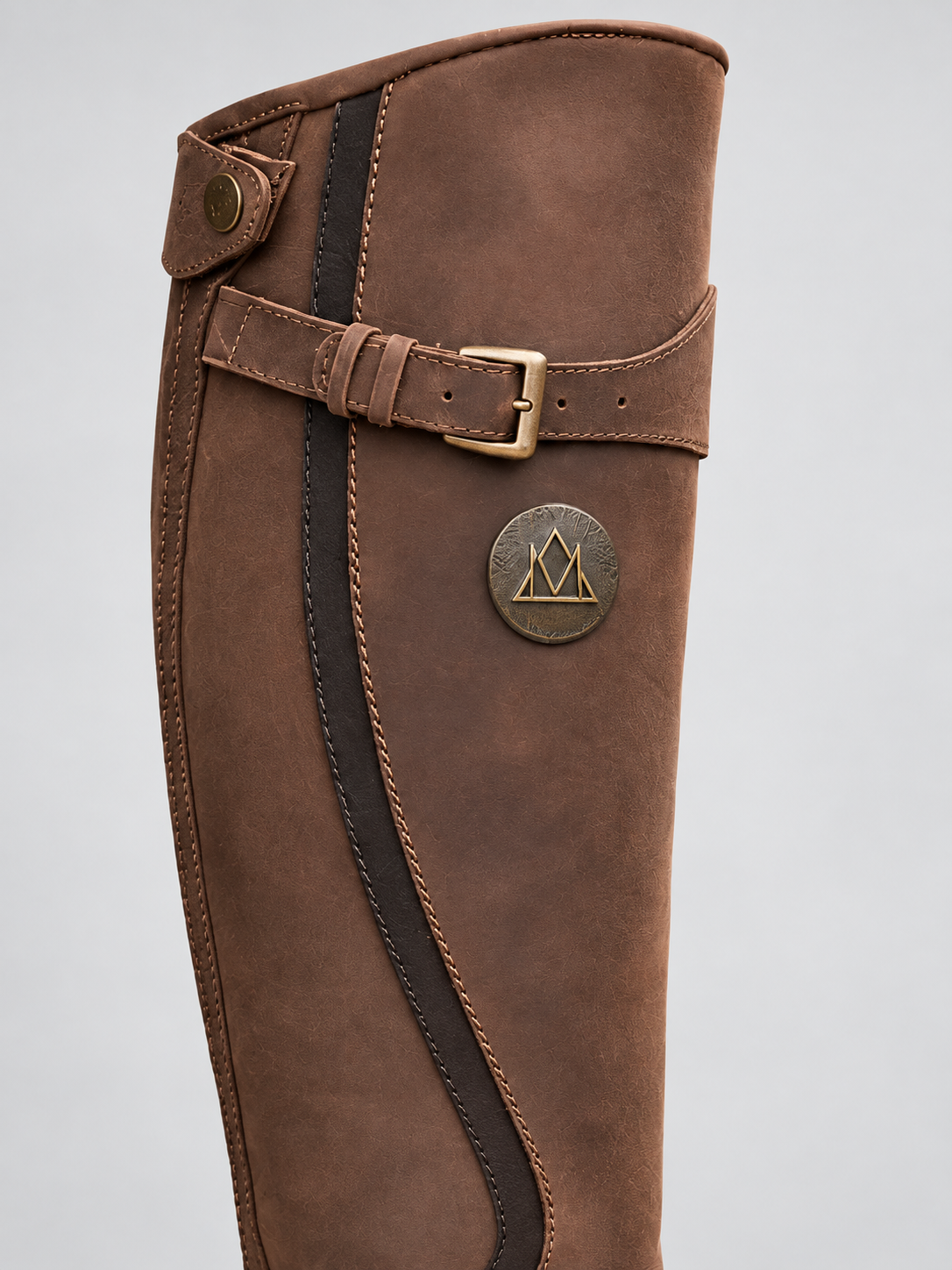 Women's Buckle Strap Knee High Boots - dark brown detail