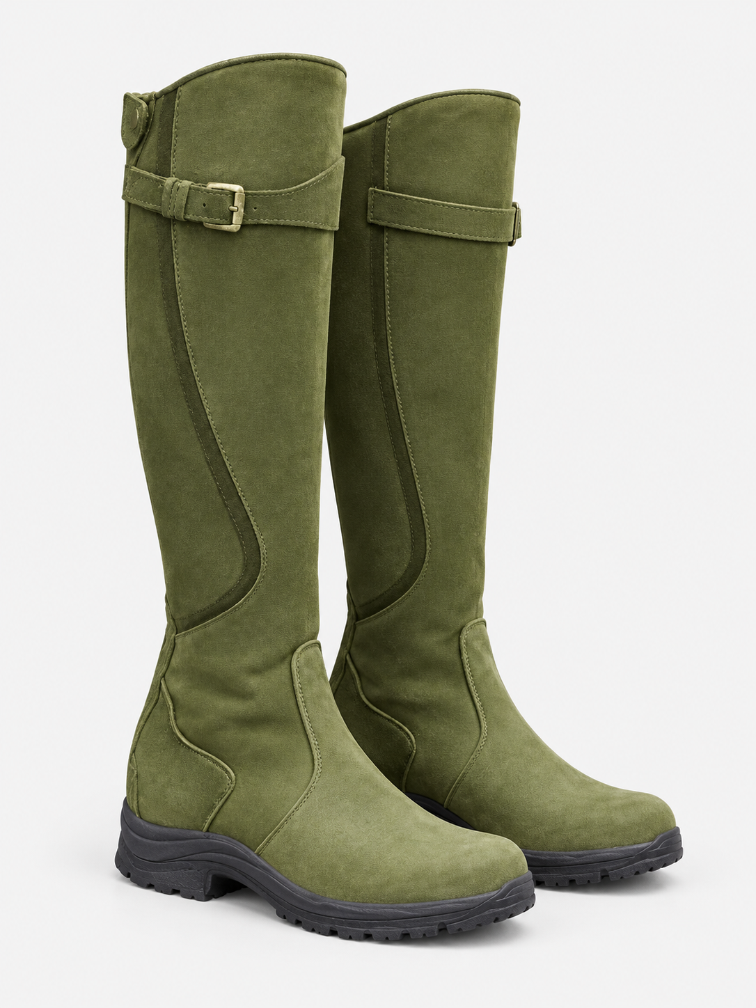 Women's Buckle Strap Knee High Boots - green product
