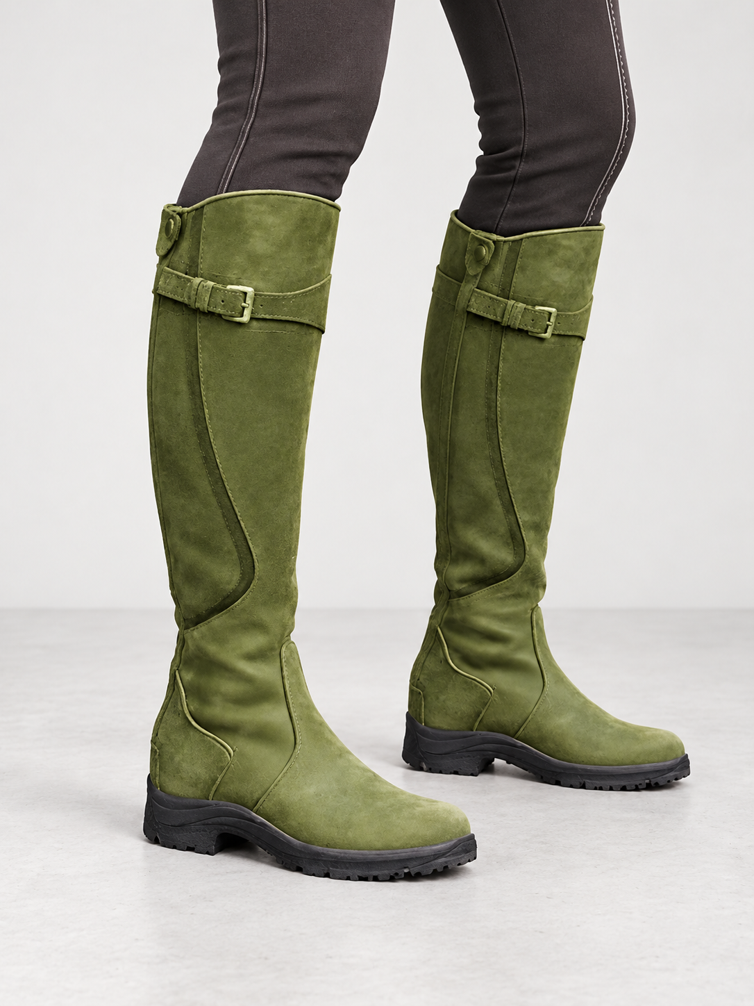 Women's Buckle Strap Knee High Boots - green model