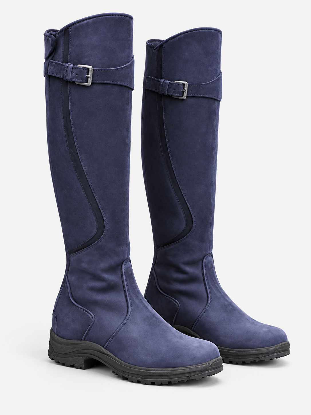 Women's Buckle Strap Knee High Boots - purple product