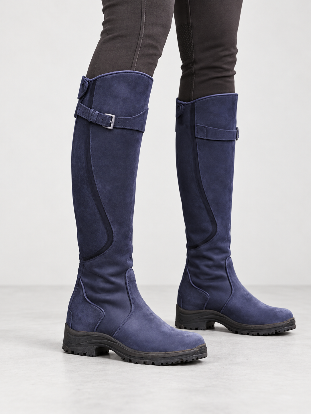 Women's Buckle Strap Knee High Boots - purple model