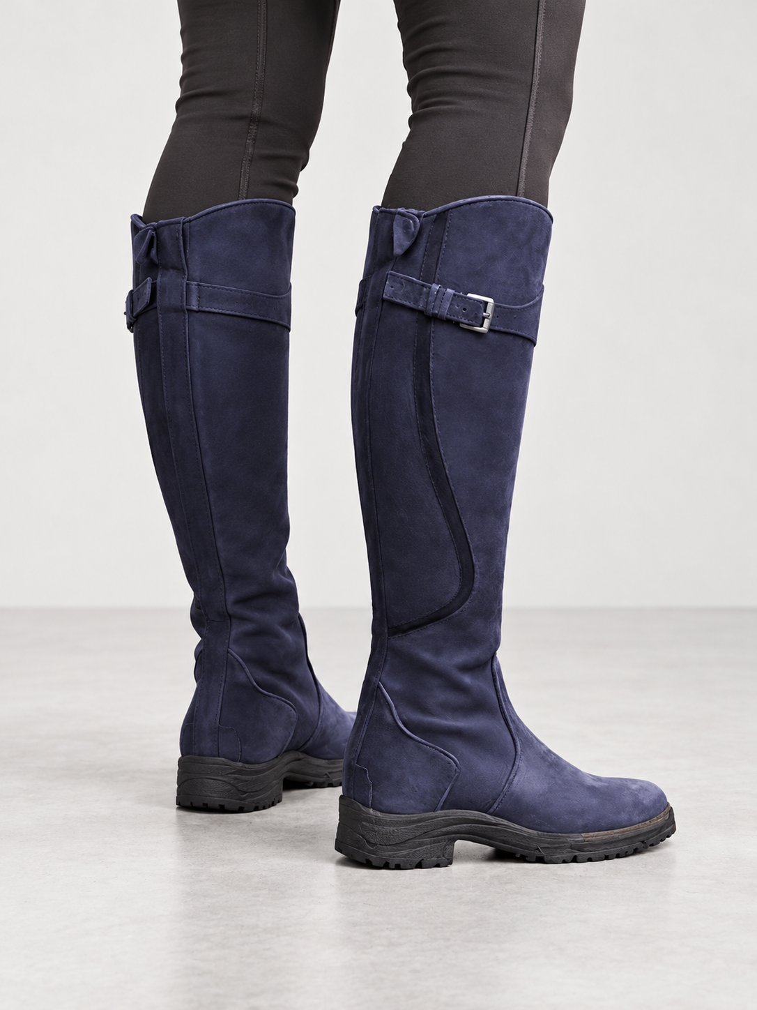 Women's Buckle Strap Knee High Boots - purple back