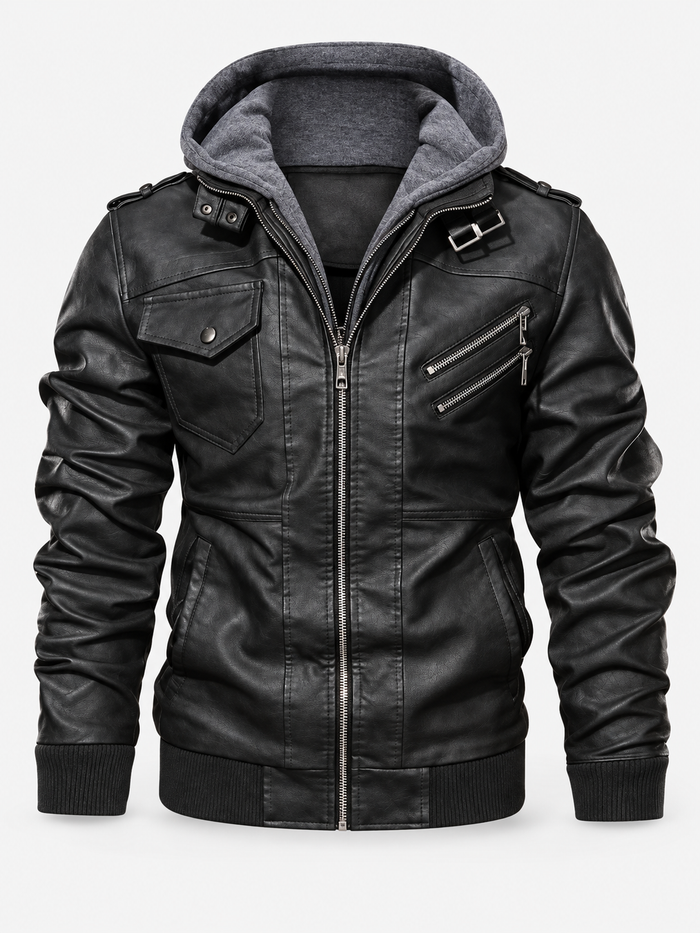Men's Classic Zip Faux Leather Biker Jacket