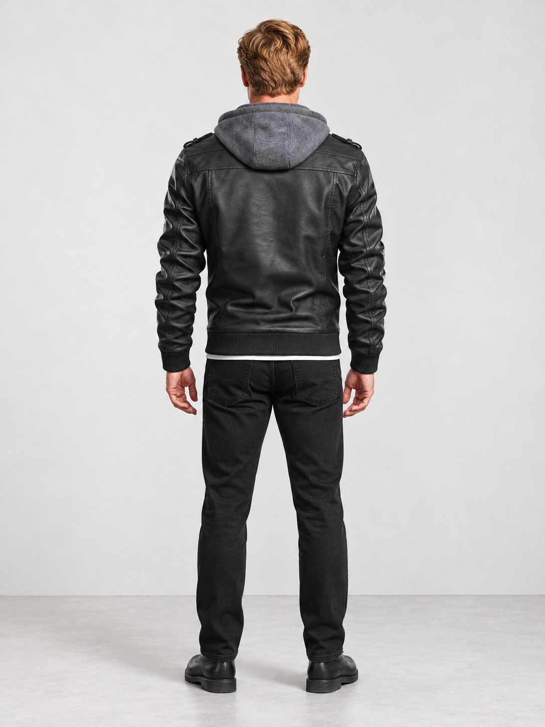 Men's Classic Zip Faux Leather Biker Jacket - black back