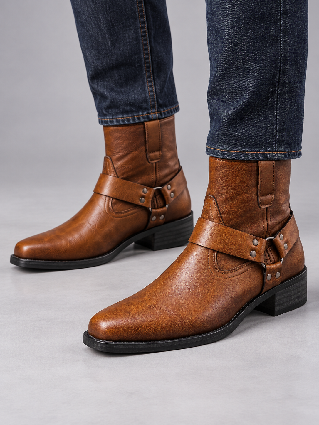 Men's Leather-Look Chelsea Boots - cognac model