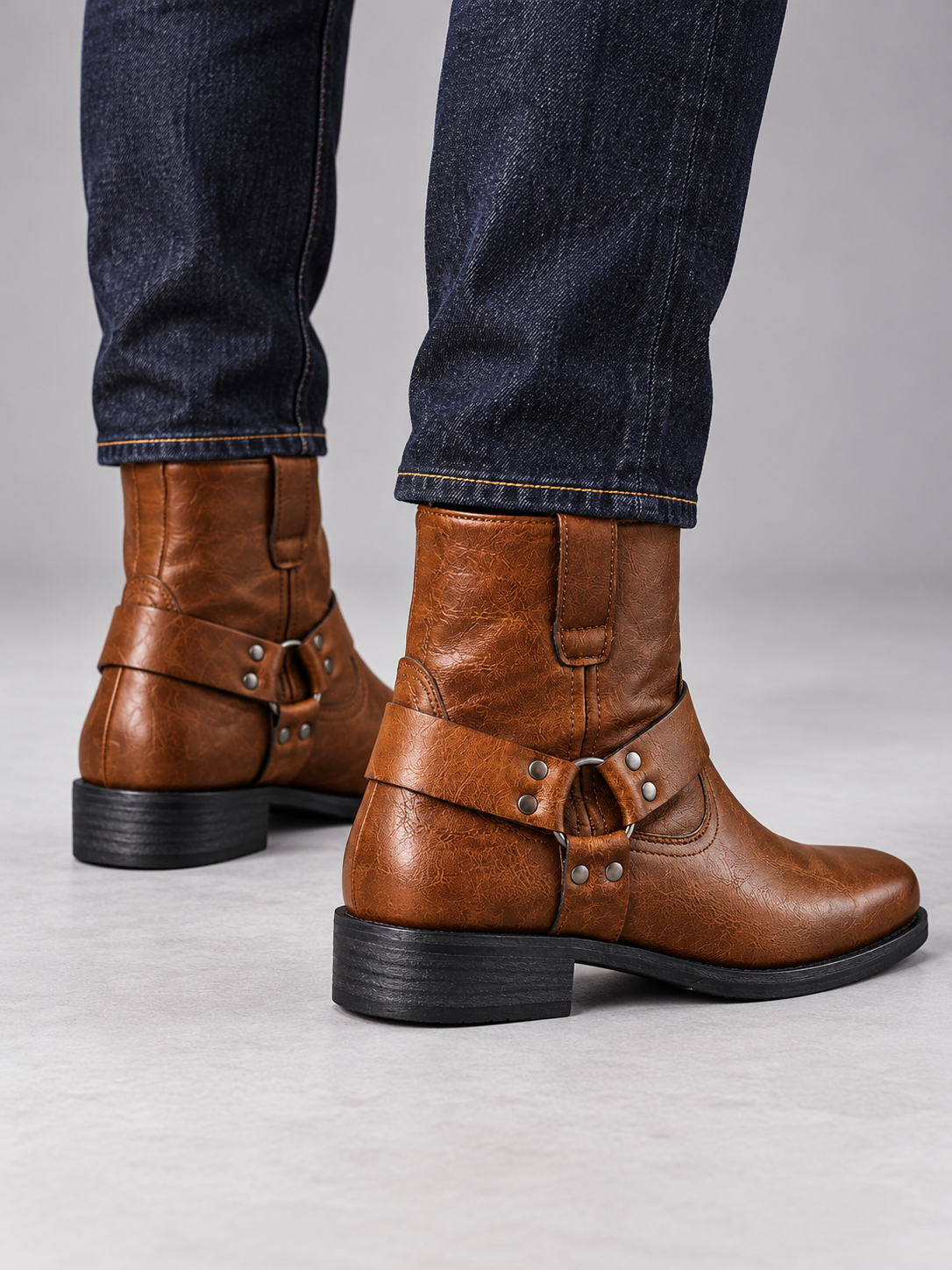 Men's Leather-Look Chelsea Boots - cognac back
