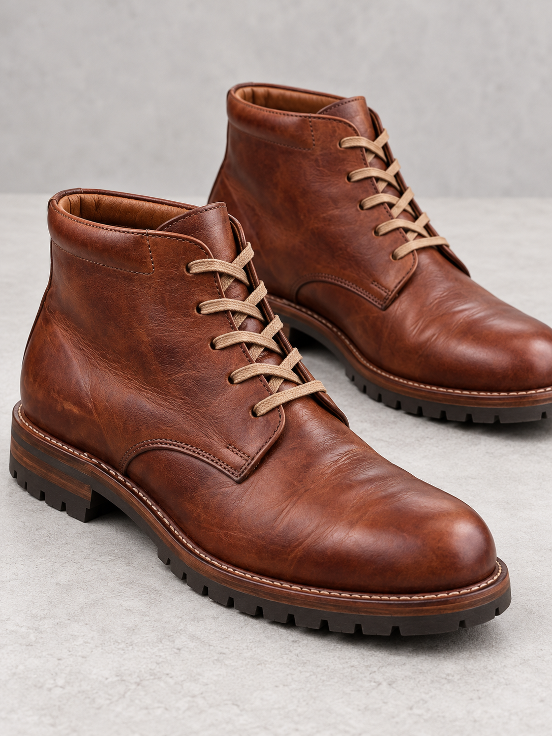 Men's Classic Lace Up Boots - chestnut brown detail