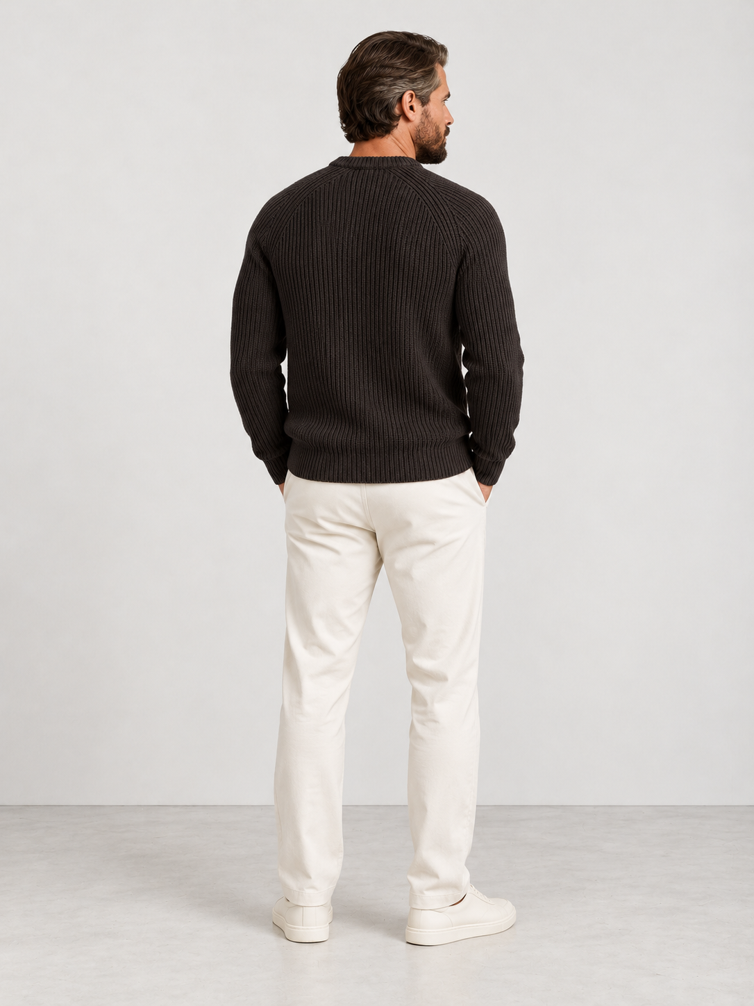 Men's Heavyweight Rib Knit Fisherman Jumper - brown back