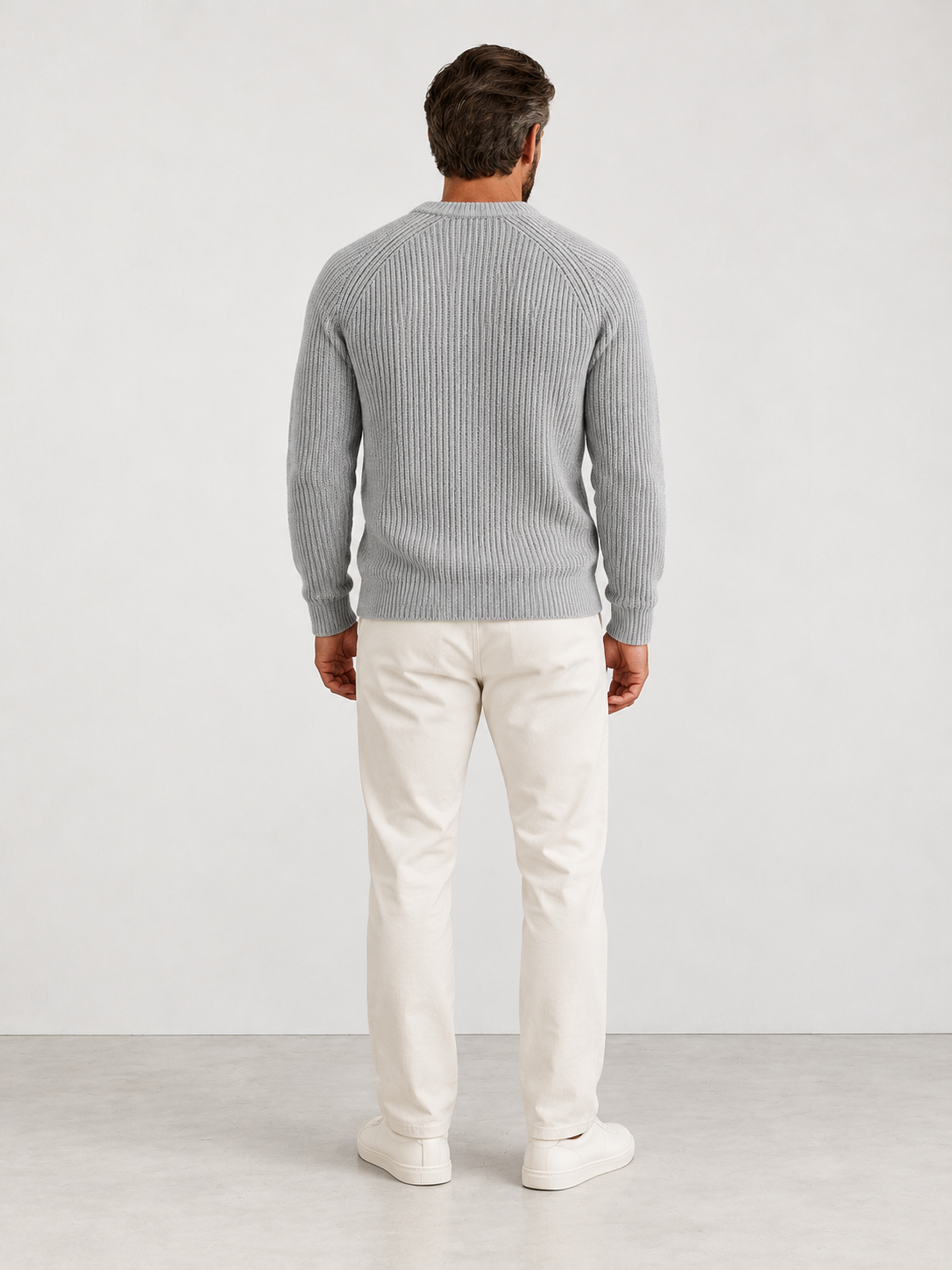 Men's Heavyweight Rib Knit Fisherman Jumper - grey back