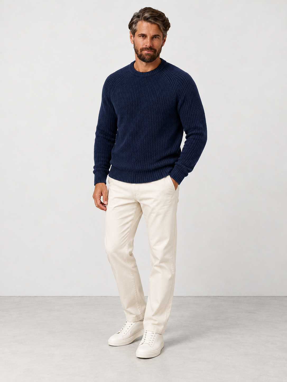 Men's Heavyweight Rib Knit Fisherman Jumper - navy model