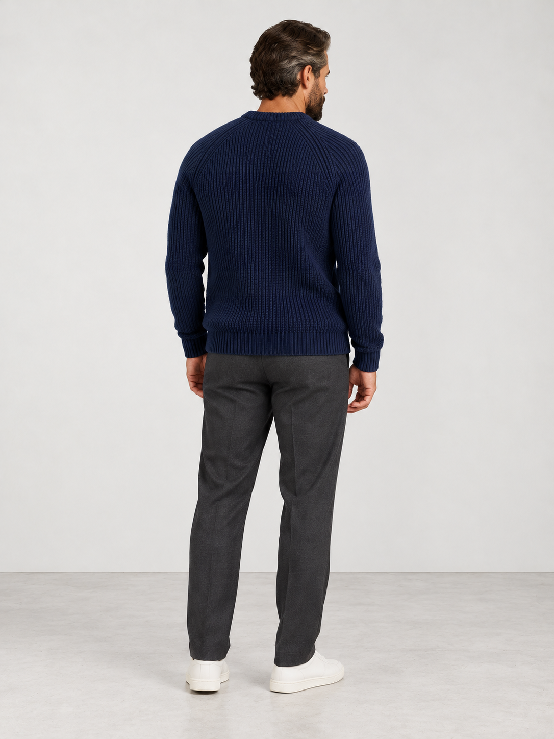Men's Heavyweight Rib Knit Fisherman Jumper - navy back