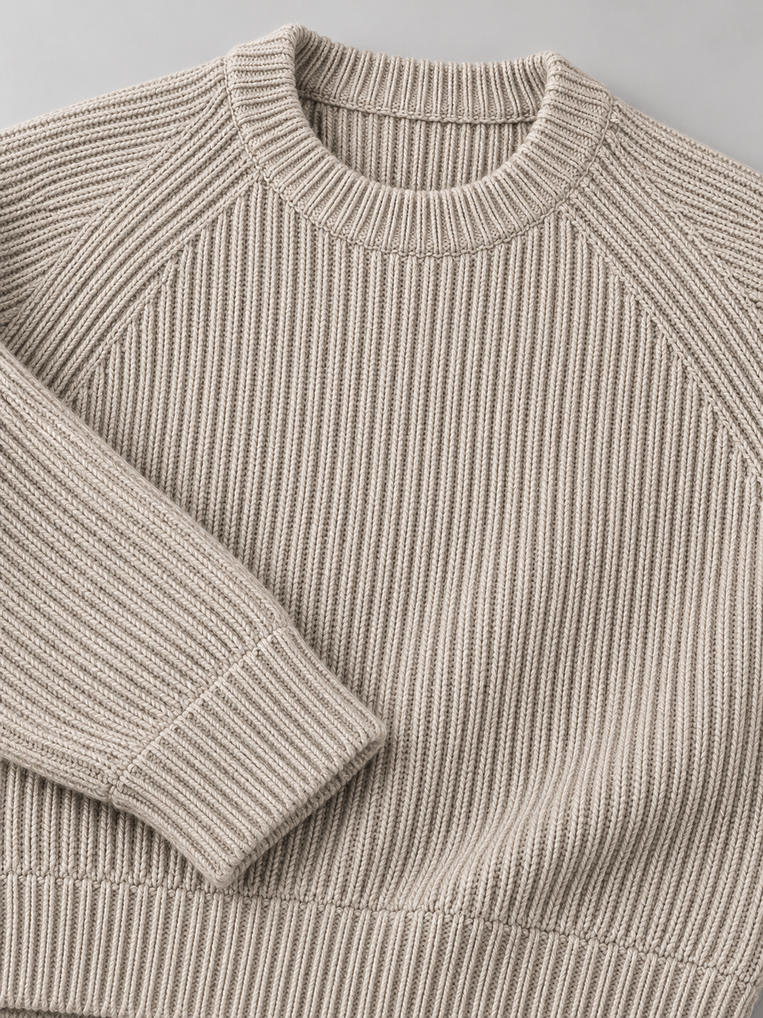 Men's Heavyweight Rib Knit Fisherman Jumper - stone detail