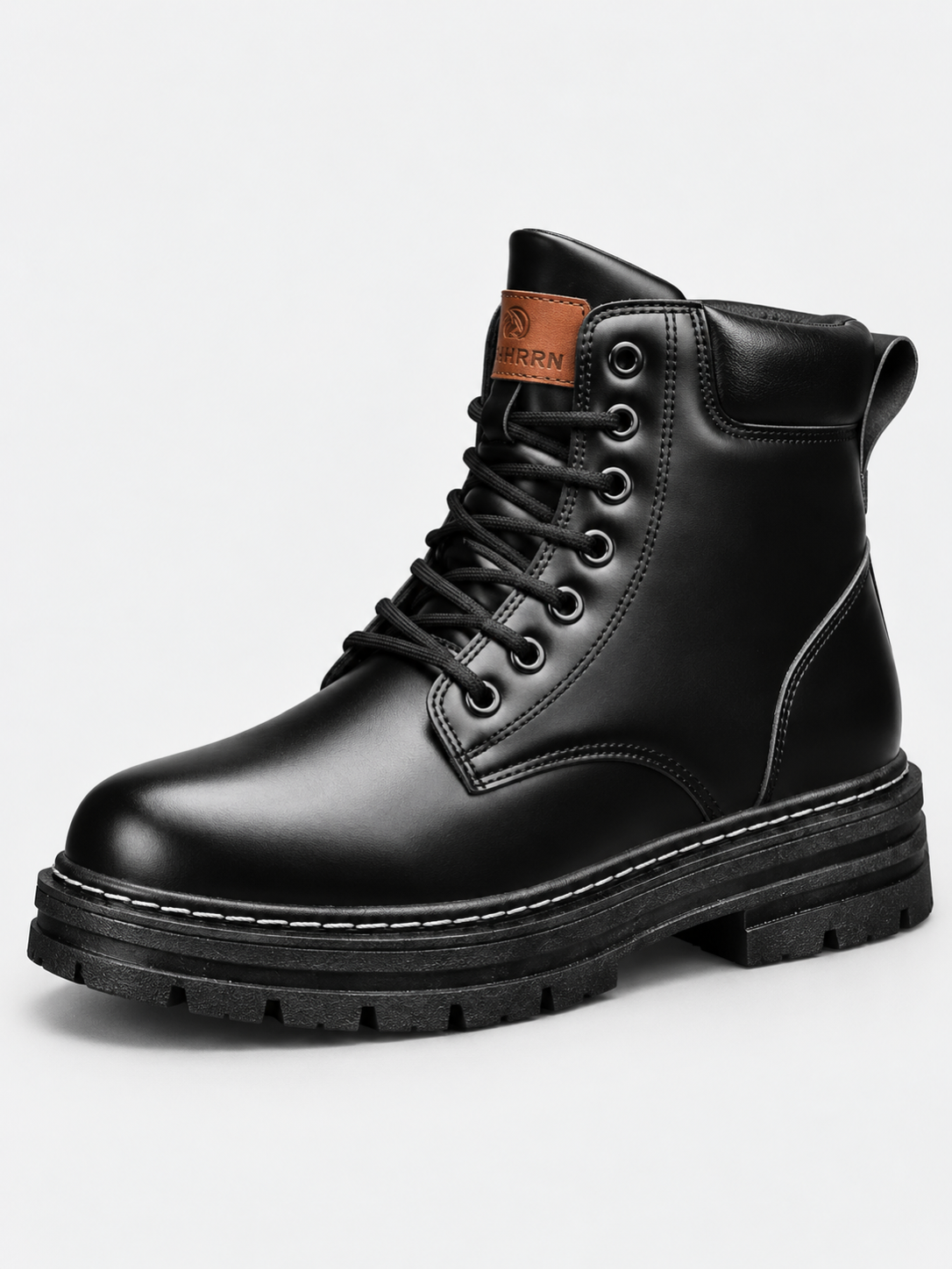 Men's Durable Leather-Look Lace Up Boots - black product