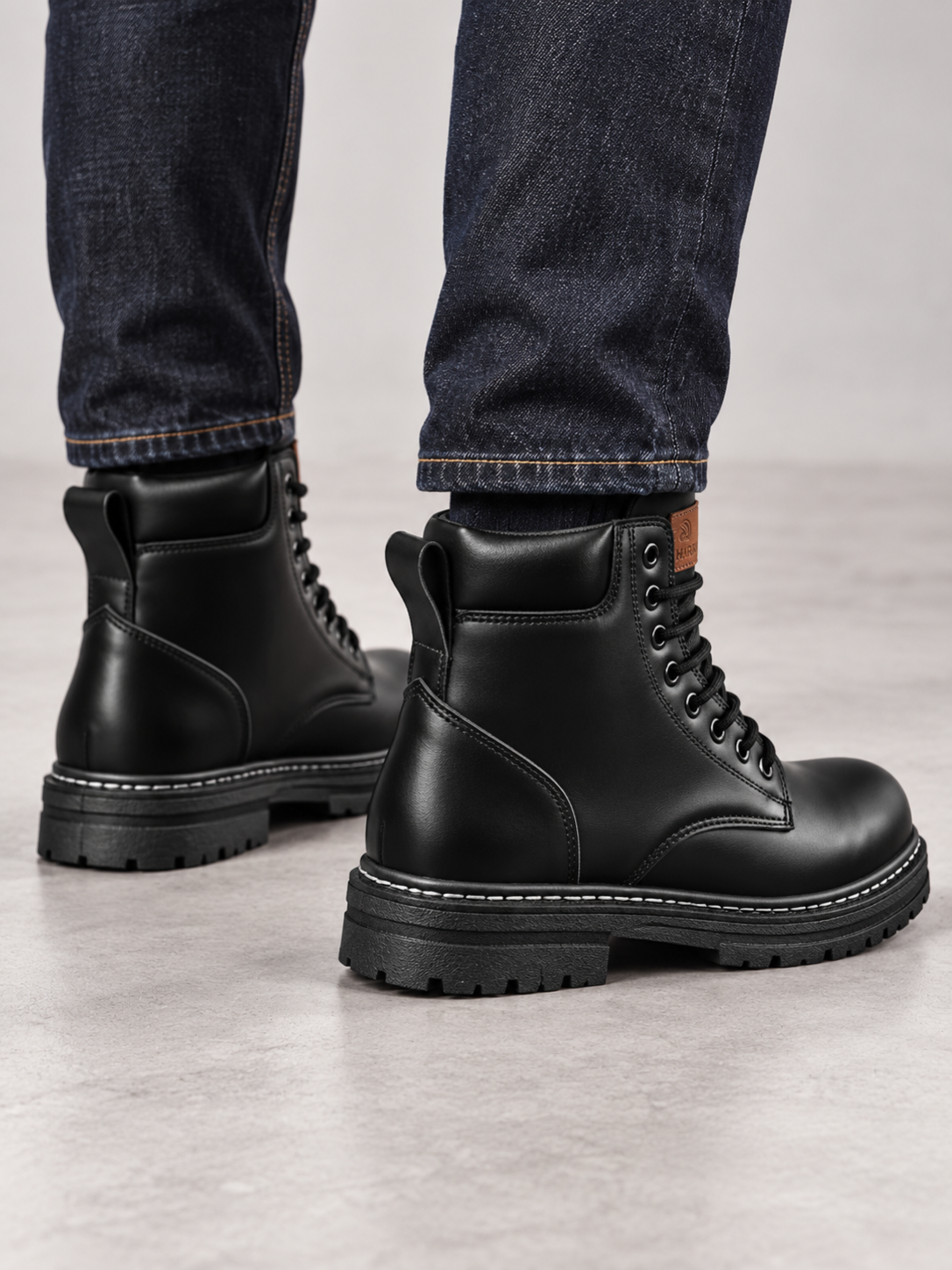 Men's Durable Leather-Look Lace Up Boots - black back