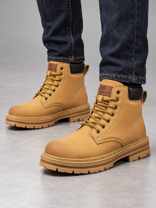 Men's Durable Leather-Look Lace Up Boots - tan model