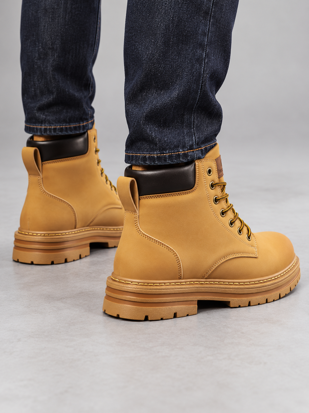 Men's Durable Leather-Look Lace Up Boots - tan back