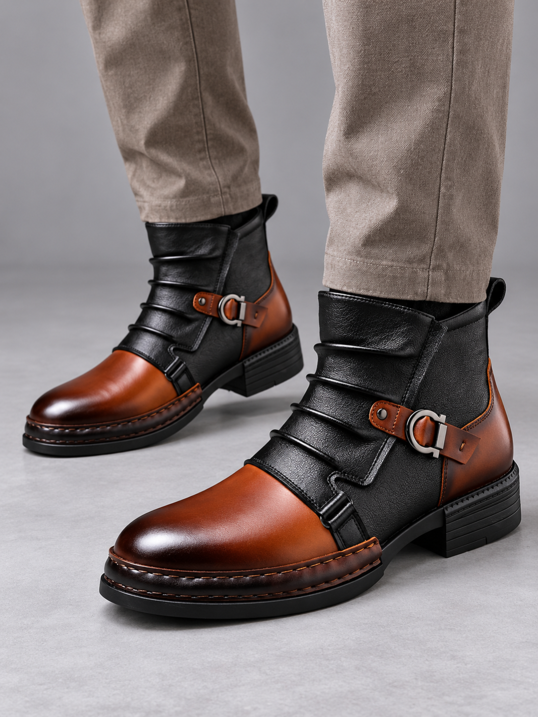 Men's Leather-Look Boots - cognac brown model