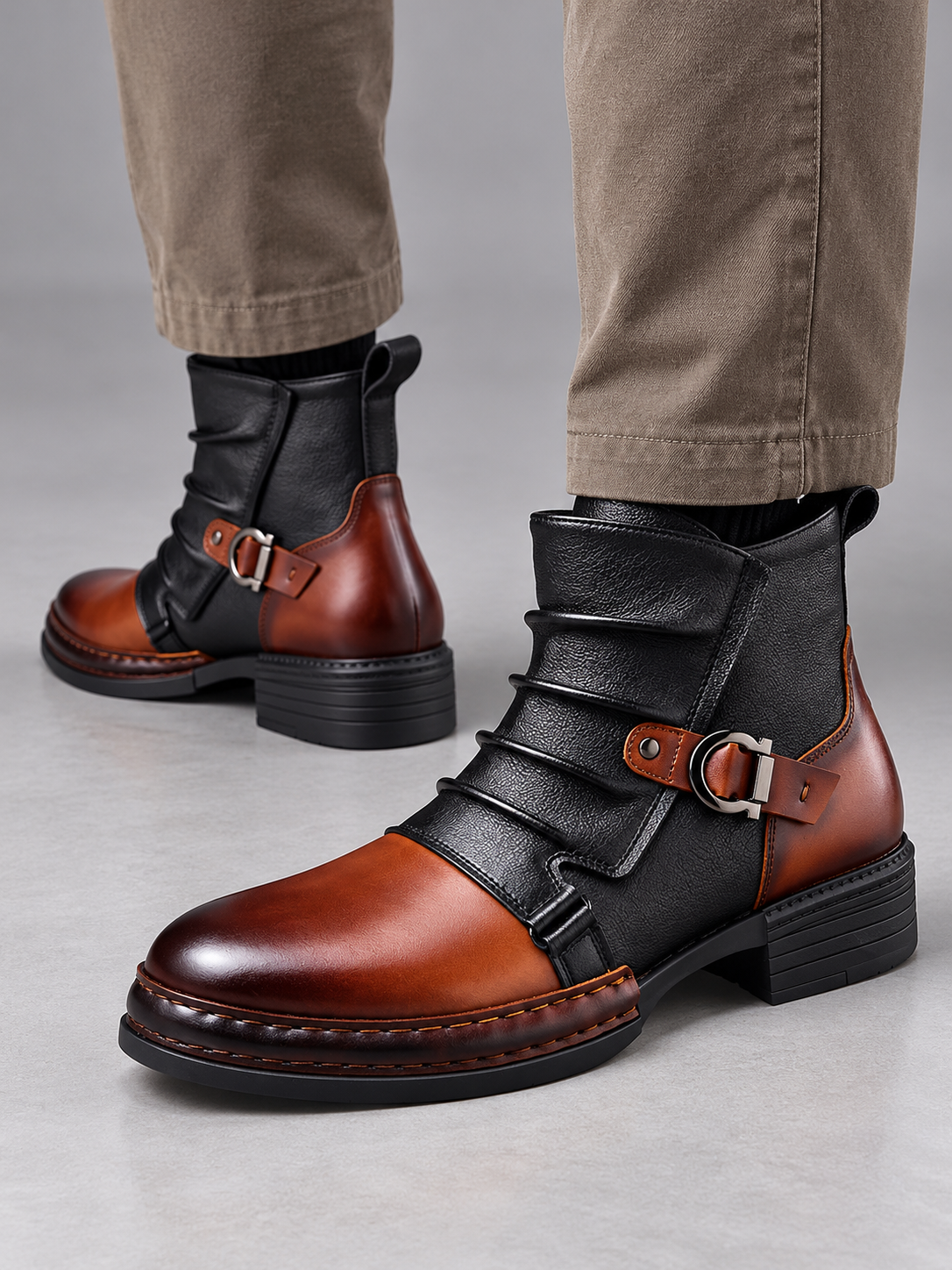 Men's Leather-Look Boots - cognac brown back
