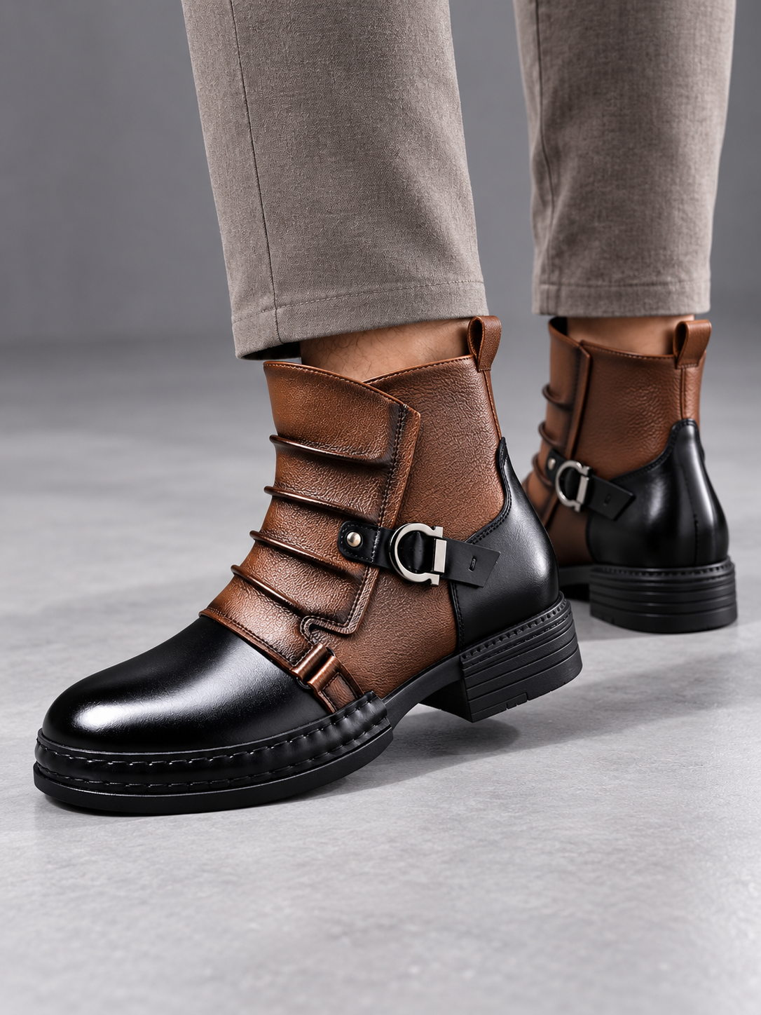 Men's Leather-Look Boots - oak brown back