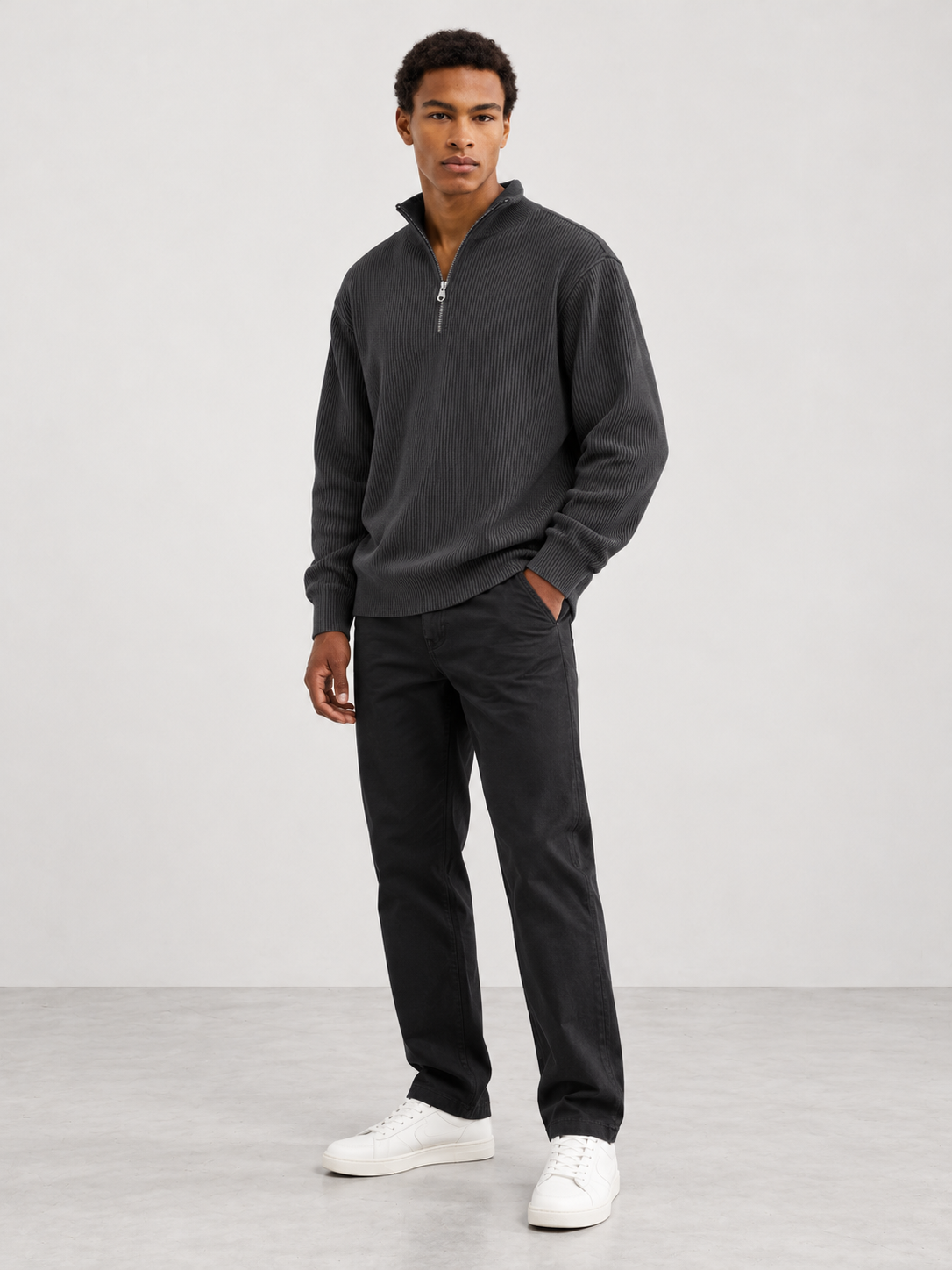 Men's Trendy Knit Jumper - black model