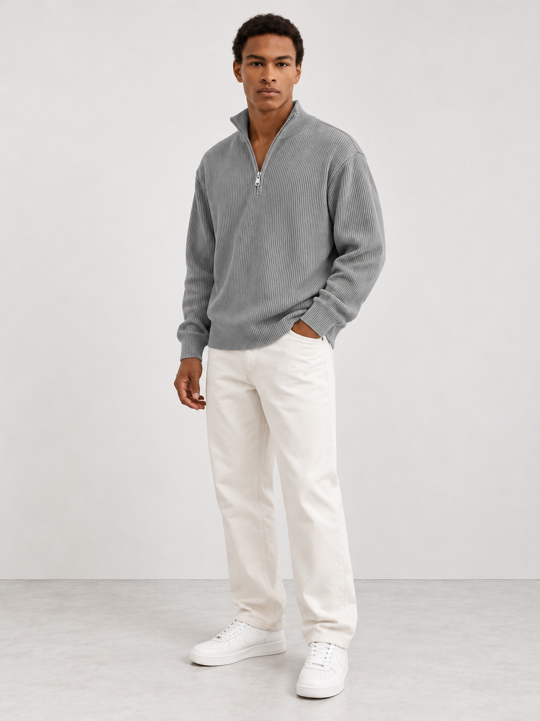 Men's Trendy Knit Jumper - grey model