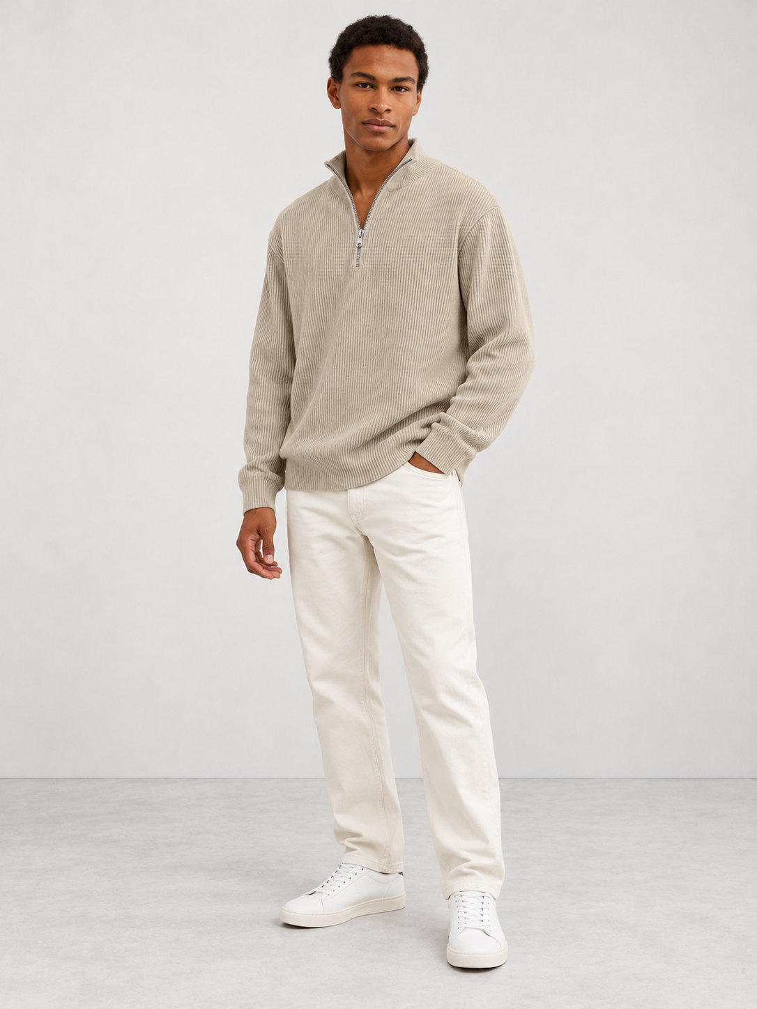 Men's Trendy Knit Jumper - khaki model