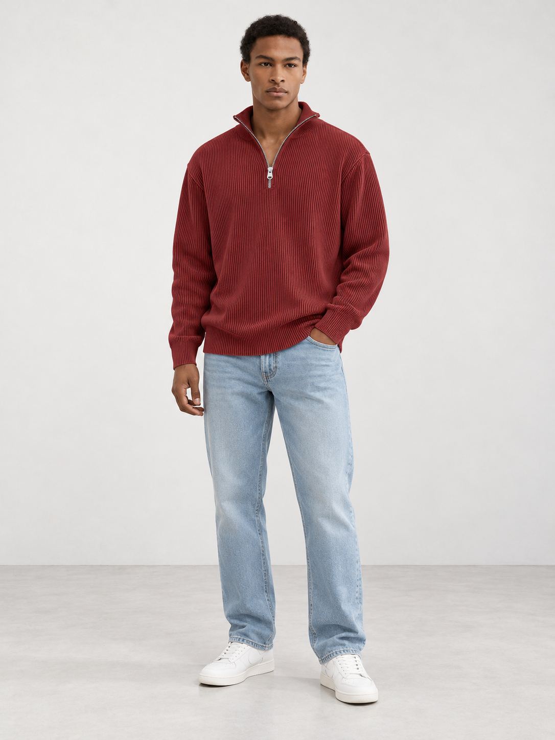 Men's Trendy Knit Jumper - red model