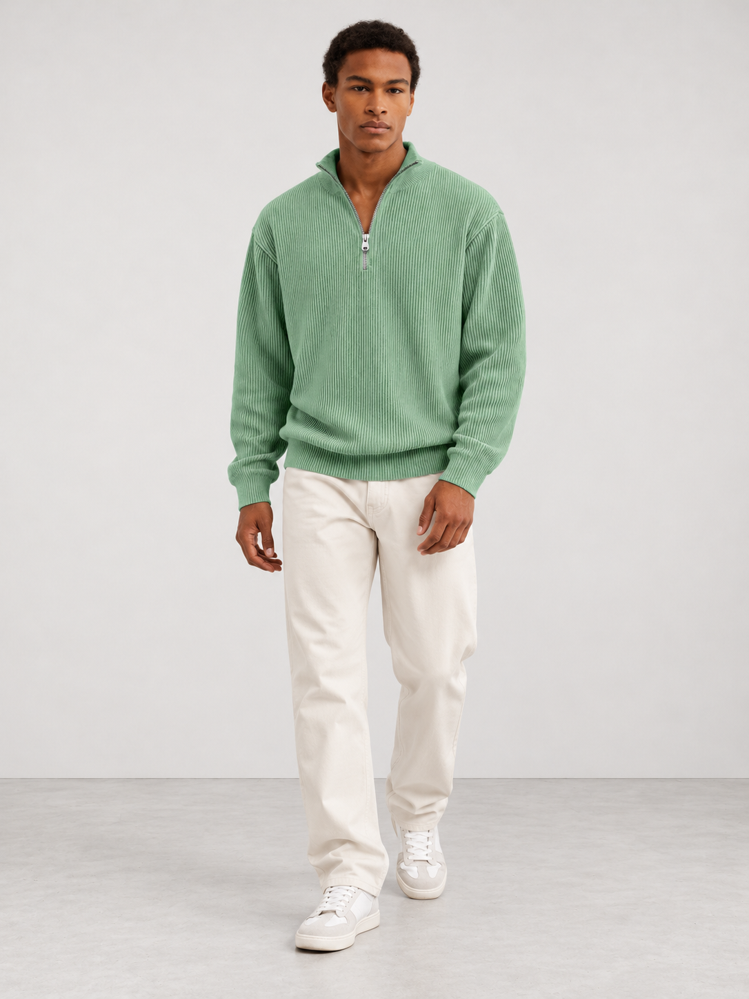 Men's Trendy Knit Jumper - sage green model